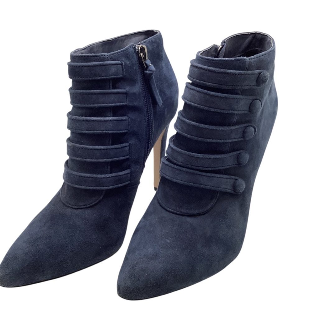 Neiman Marcus Morris Suede Strap Detail Navy Booties Clean Size 8